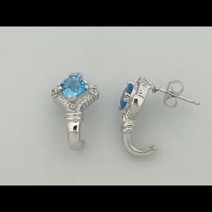 Natural Blue Topaz with White Topaz Earrings